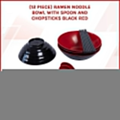 12 Piece Ramen Noodle Bowl with Spoon and Chopsticks Black Red