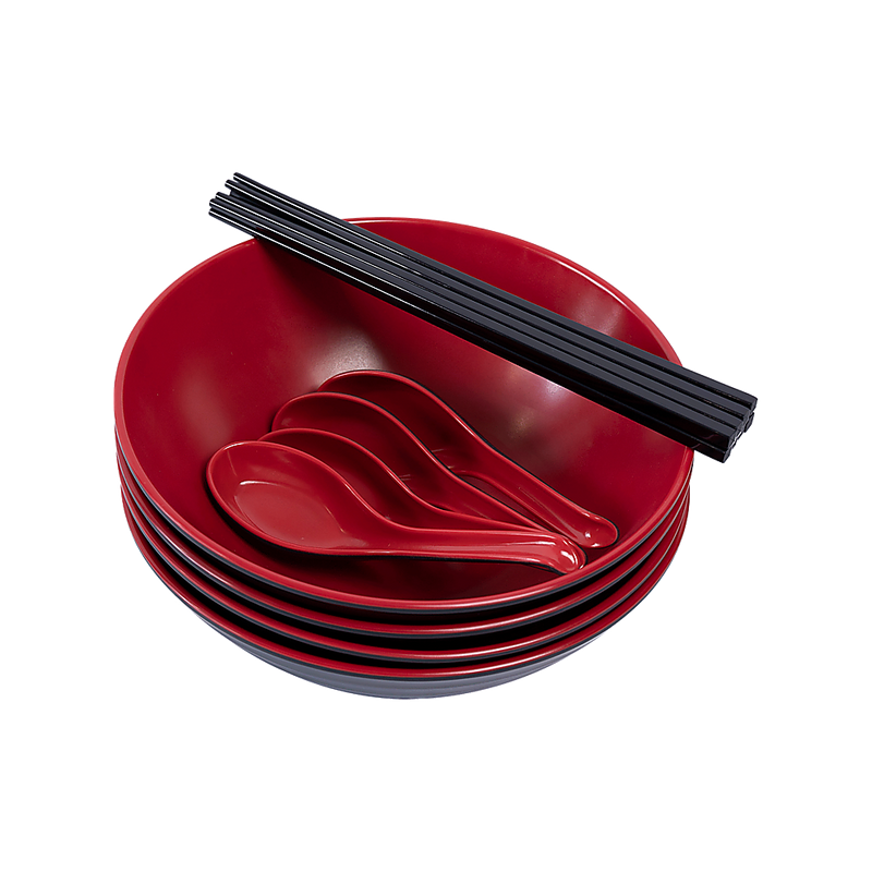 12 Piece Ramen Noodle Bowl with Spoon and Chopsticks Black Red