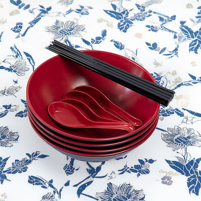 12 Piece Ramen Noodle Bowl with Spoon and Chopsticks Black Red