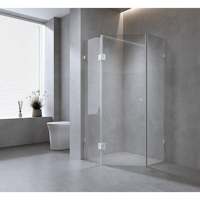 90cm Frameless Diamond Shower Screen with Black Brackets and SS Hinges, Round Handle