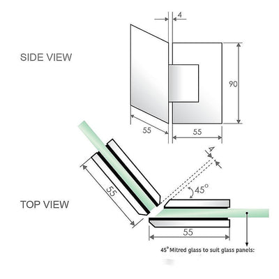 90cm Frameless Diamond Shower Screen with Black Brackets and SS Hinges, Round Handle