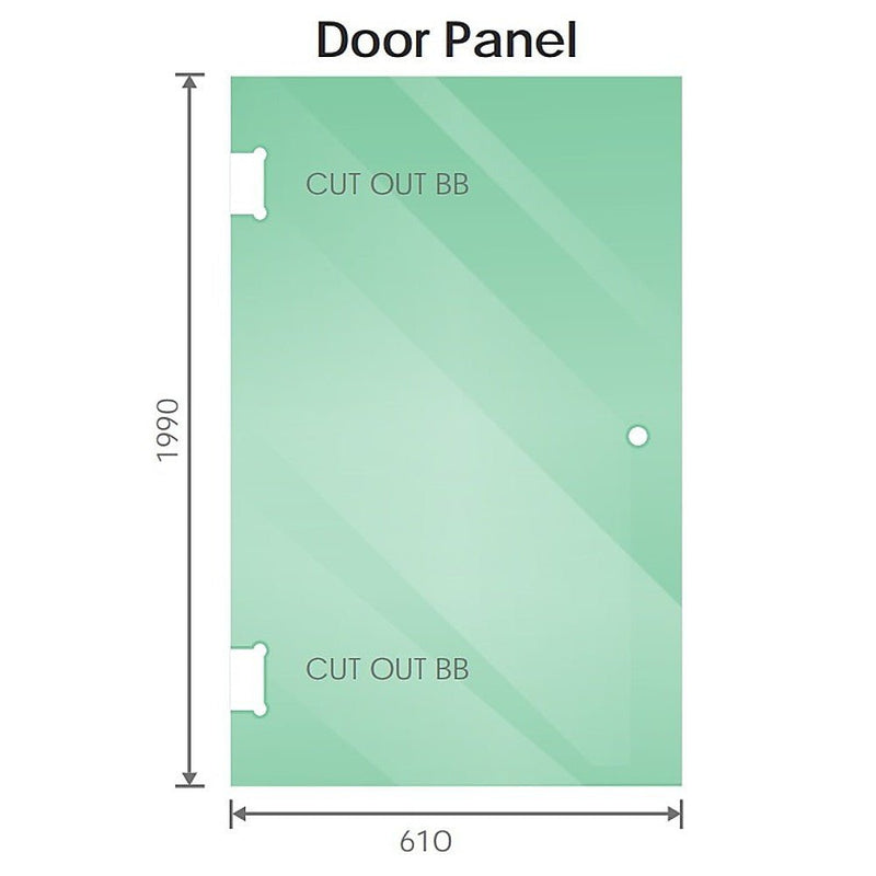 90x70cm Corner Frameless Shower Screen with Chrome Brackets and SS Hinges, Round Handle