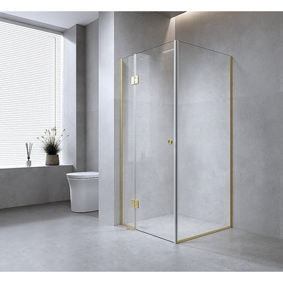 90x80cm Corner Frameless Shower Screen with Black Channel and SS Hinges, Round Handle