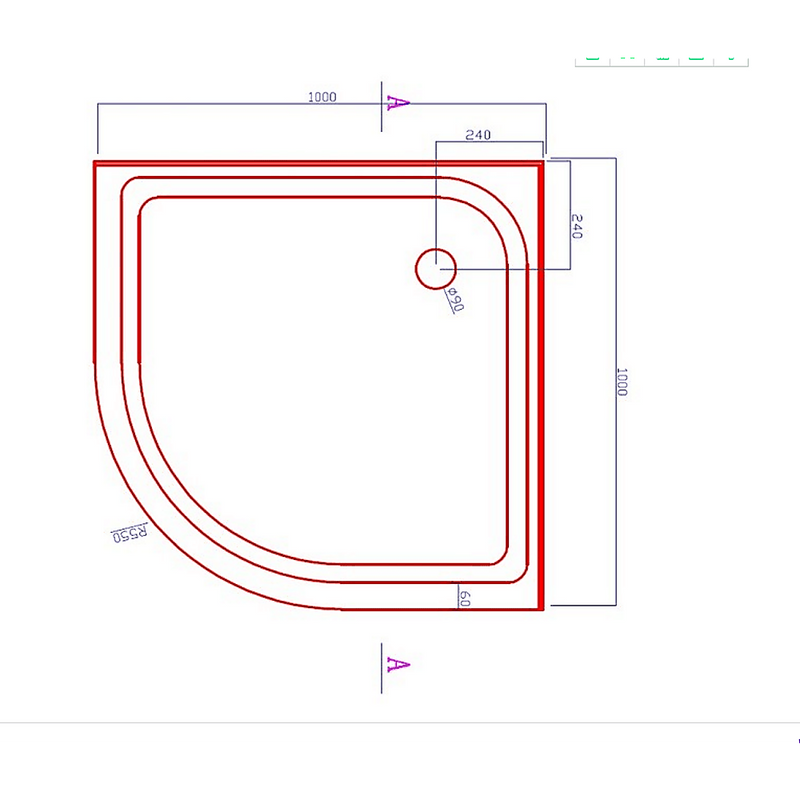 100x100cm Rounded Curved Shower Base in White