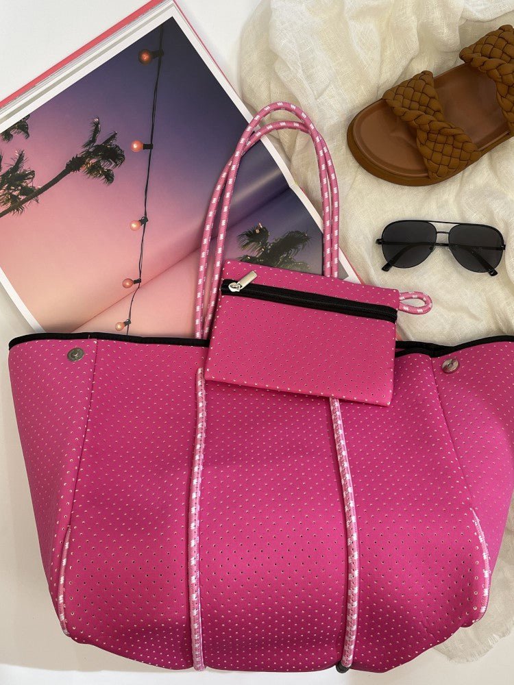 Neoprene Bag - Vegan Tote - 2 Piece Set - Bubblegum