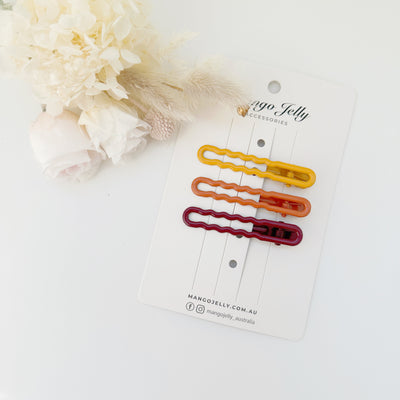 MANGO JELLY Gloss Glaze Wavy Hair Clips - Maple - Twin Pack