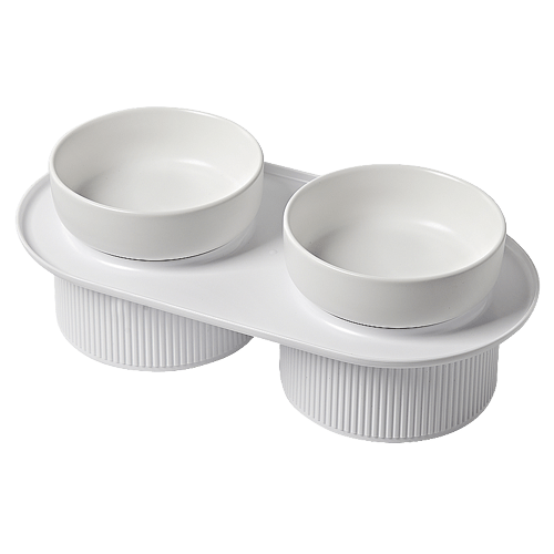 24x Ribbed Ceramic Double Pet Bowl 3pc Set - Emerald