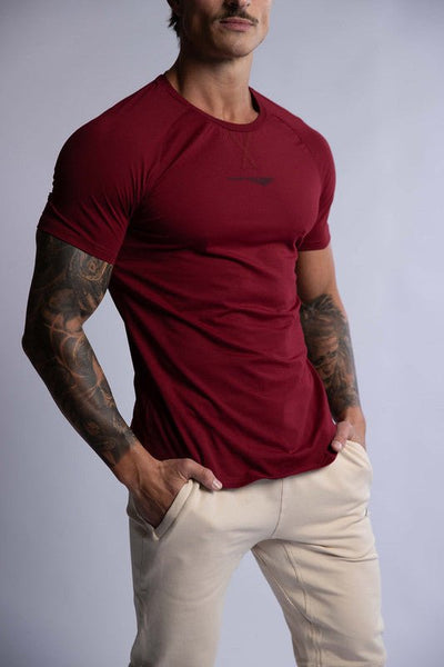 HARD HITTERS RAGLAN CREW TEE BURGUNDY MEDIUM