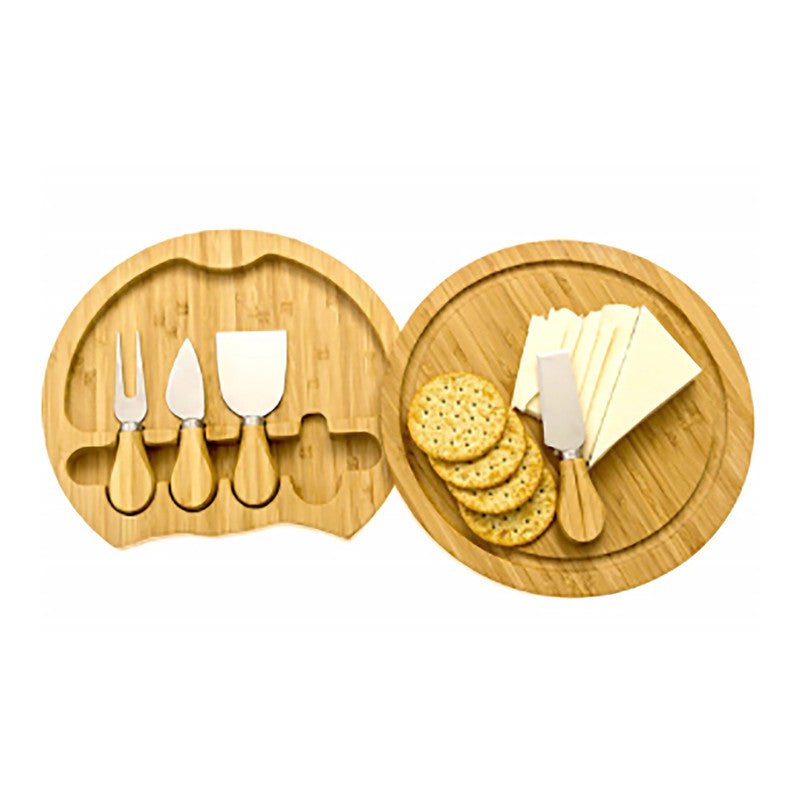 Minnie Bamboo Cheese Charcuterie Board and Knife Set 5 piece Round 22cm Free Delivery