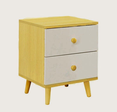 NNECN Wooden Bedside Cabinet with Two Drawers and Sturdy Legs