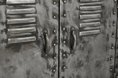VINTAGE IRON LOCKER SIDEBOARD WITH RECLAIMED RAILWAY SLEEPER WOOD