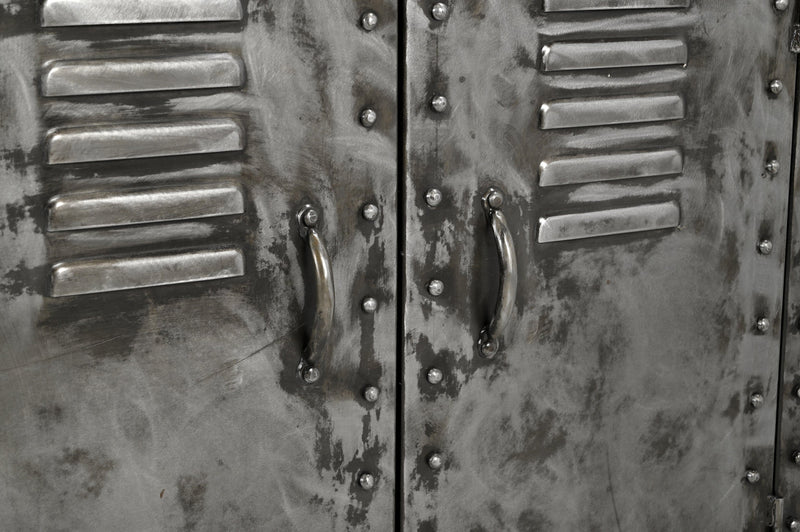 VINTAGE IRON LOCKER SIDEBOARD WITH RECLAIMED RAILWAY SLEEPER WOOD