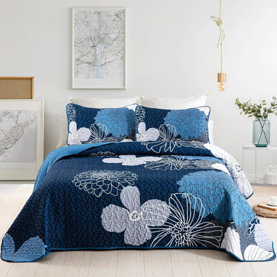 Frosted Magnolia Chic blue 3 Pc Bedspread & Pillow Cover Set