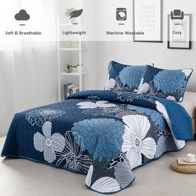 Frosted Magnolia Chic blue 3 Pc Bedspread & Pillow Cover Set