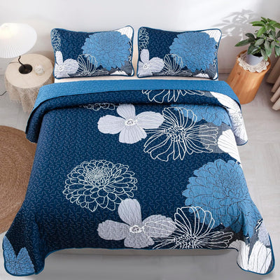 Frosted Magnolia Chic blue 3 Pc Bedspread & Pillow Cover Set