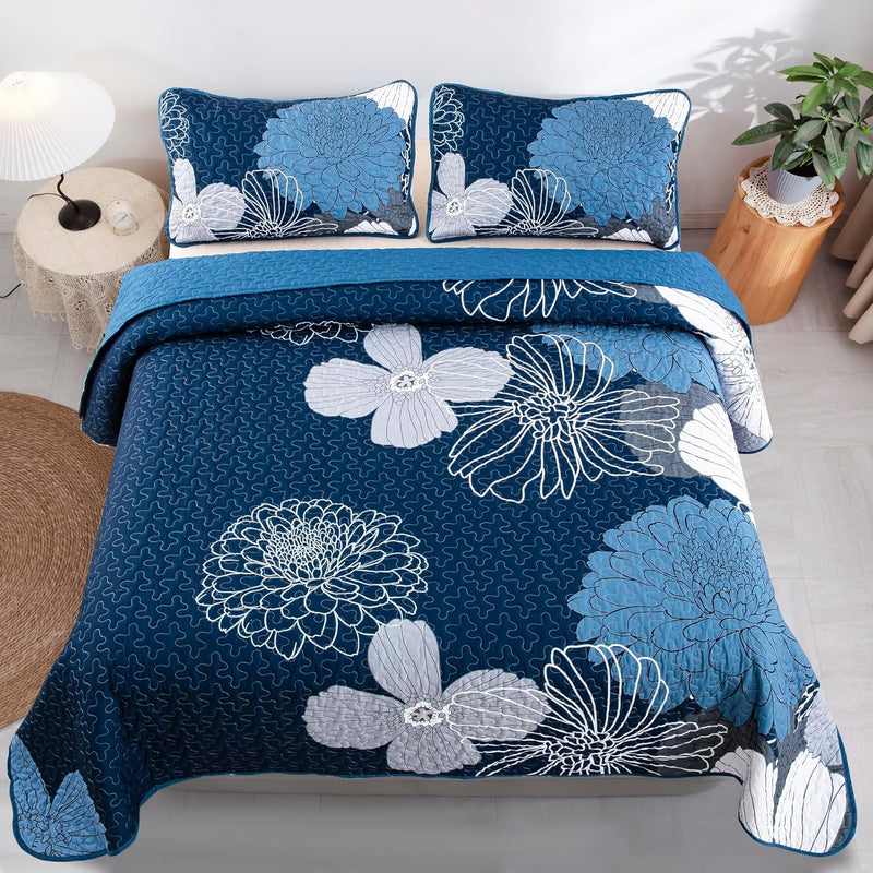 Frosted Magnolia Chic blue 3 Pc Bedspread & Pillow Cover Set