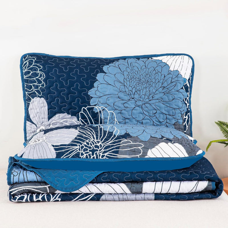 Frosted Magnolia Chic blue 3 Pc Bedspread & Pillow Cover Set