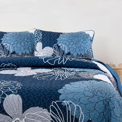 Frosted Magnolia Chic blue 3 Pc Bedspread & Pillow Cover Set