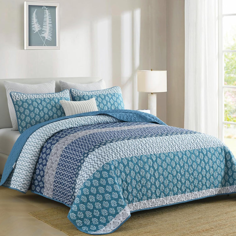 Classic Hydrangea Soft Quilted 3 Pc Bedspread & Pillow Cover Set