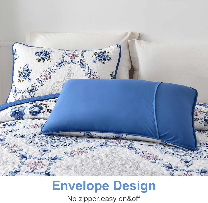 Rich white blue Elegant 3 Pc Bedspread & Pillow Cover Set