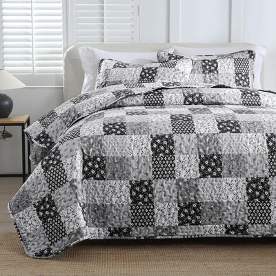 Autumn patchwork B/W Pattern 3 Pc Bedspread & Pillow Cover Set