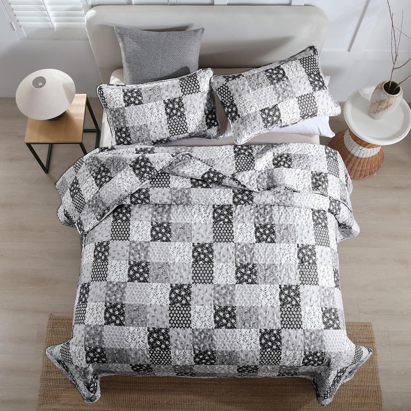 Autumn patchwork B/W Pattern 3 Pc Bedspread & Pillow Cover Set