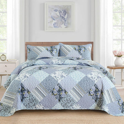 Radiant Summer Breeze patchwork 3 Pc Bedspread & Pillow Cover Set