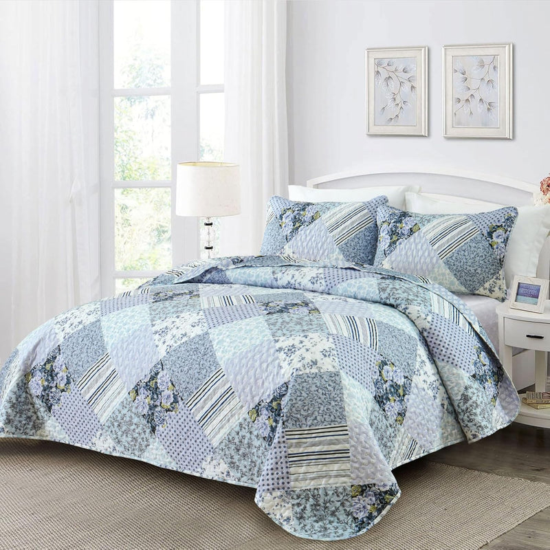 Radiant Summer Breeze patchwork 3 Pc Bedspread & Pillow Cover Set