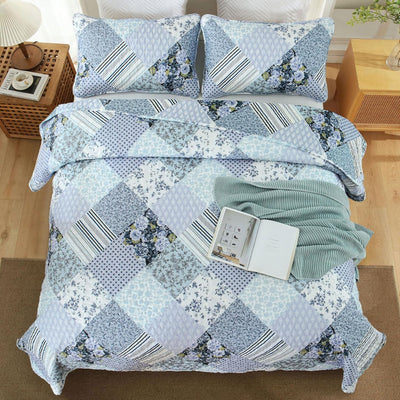 Radiant Summer Breeze patchwork 3 Pc Bedspread & Pillow Cover Set