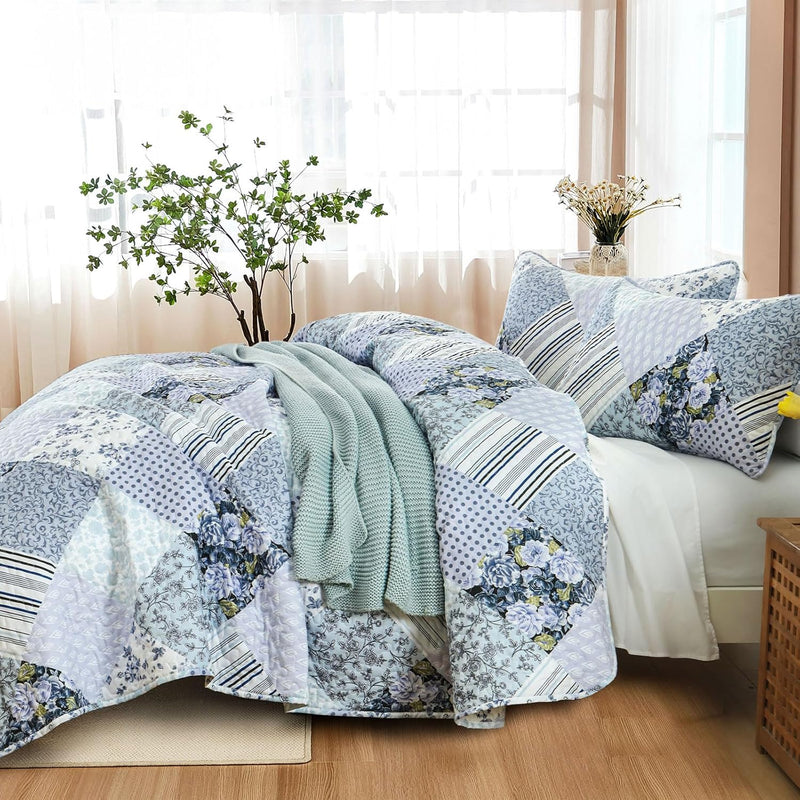 Radiant Summer Breeze patchwork 3 Pc Bedspread & Pillow Cover Set