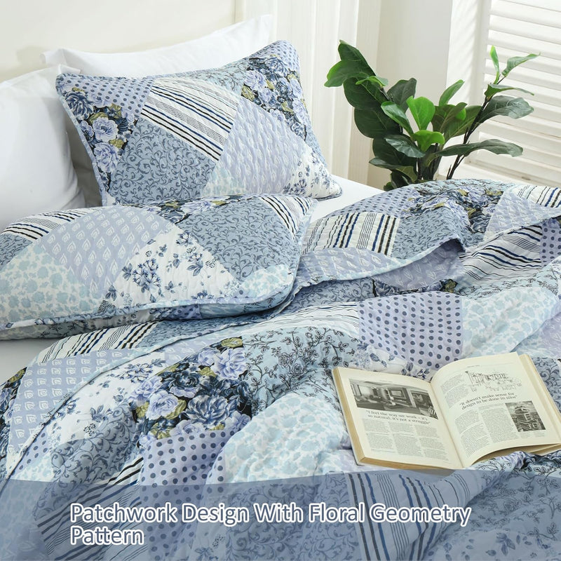 Radiant Summer Breeze patchwork 3 Pc Bedspread & Pillow Cover Set