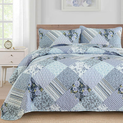 Radiant Summer Breeze patchwork 3 Pc Bedspread & Pillow Cover Set