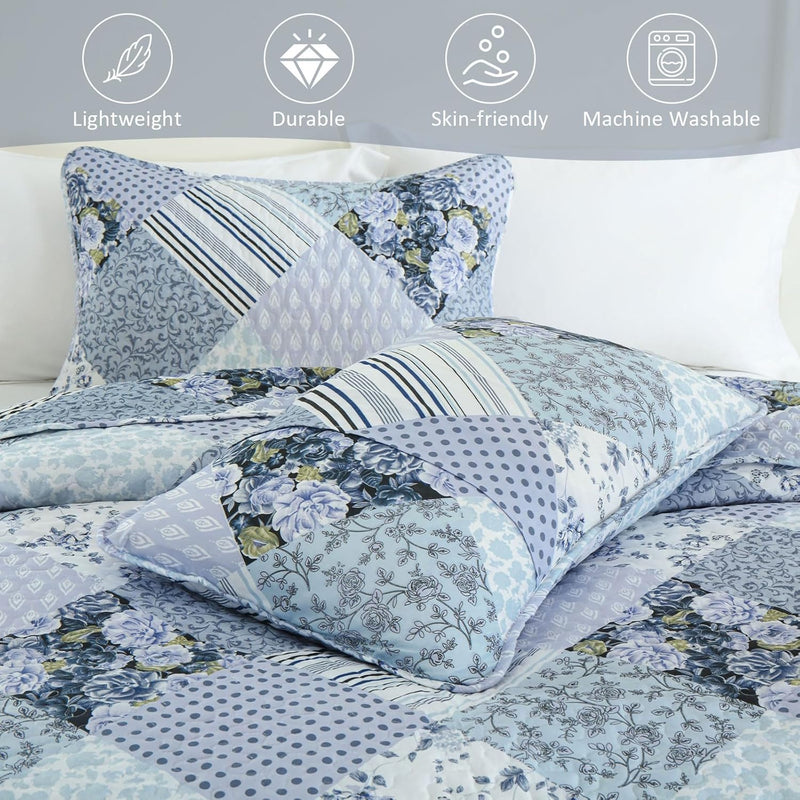 Radiant Summer Breeze patchwork 3 Pc Bedspread & Pillow Cover Set