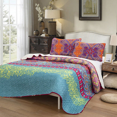 Multicolor Honeycomb Bloom Textured 3 Pc Bedspread & Pillow Cover Set