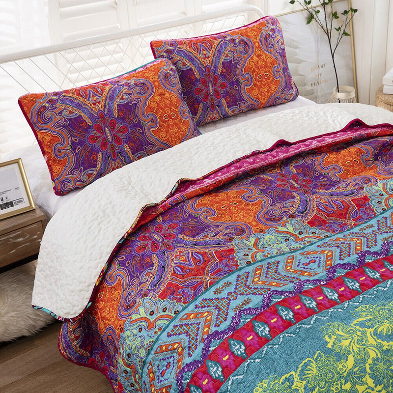 Multicolor Honeycomb Bloom Textured 3 Pc Bedspread & Pillow Cover Set