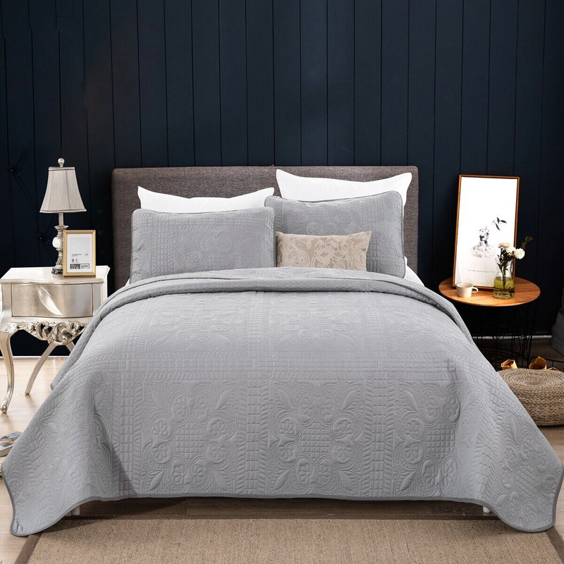 Plain Grey Choc urban 3 Pc Bedspread & Pillow Cover Set