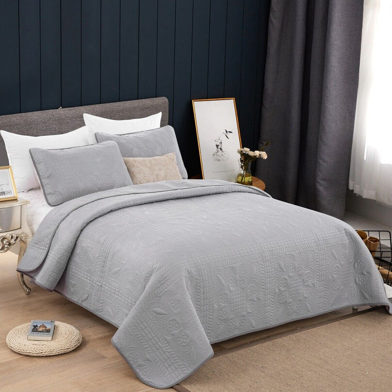 Plain Grey Choc urban 3 Pc Bedspread & Pillow Cover Set