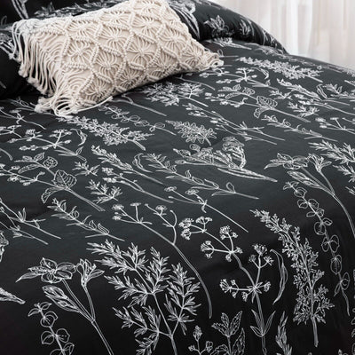 Floral Leaves Comforter Set, King Size, Microfiber Quilted Bedding with Pillowcase