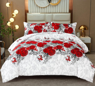 Luxurious rose Soft white 3 Pc Comforter & Pillow Cover Set