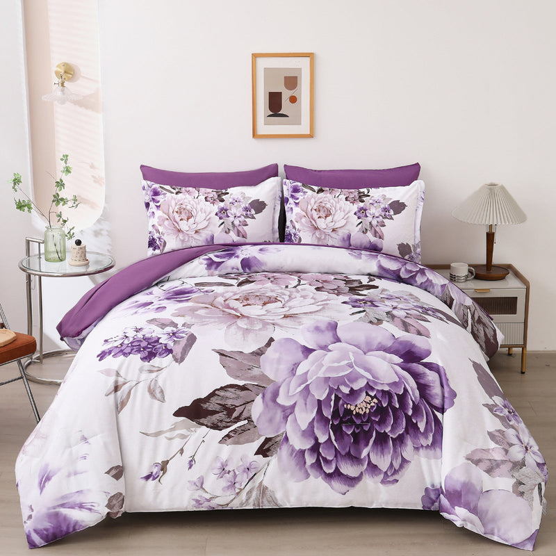 Elegant Floral Comforter Set, King Size, Warm Quilted Bedding with Pillowcases