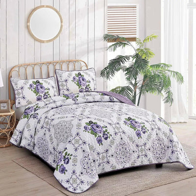 Kaleidoscopic Quilted coverlet and pillowcovers set: Burst of Colors - Queen size