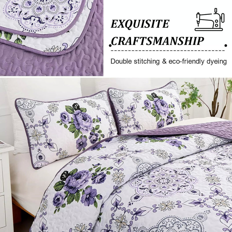 Kaleidoscopic Quilted coverlet and pillowcovers set: Burst of Colors - Queen size