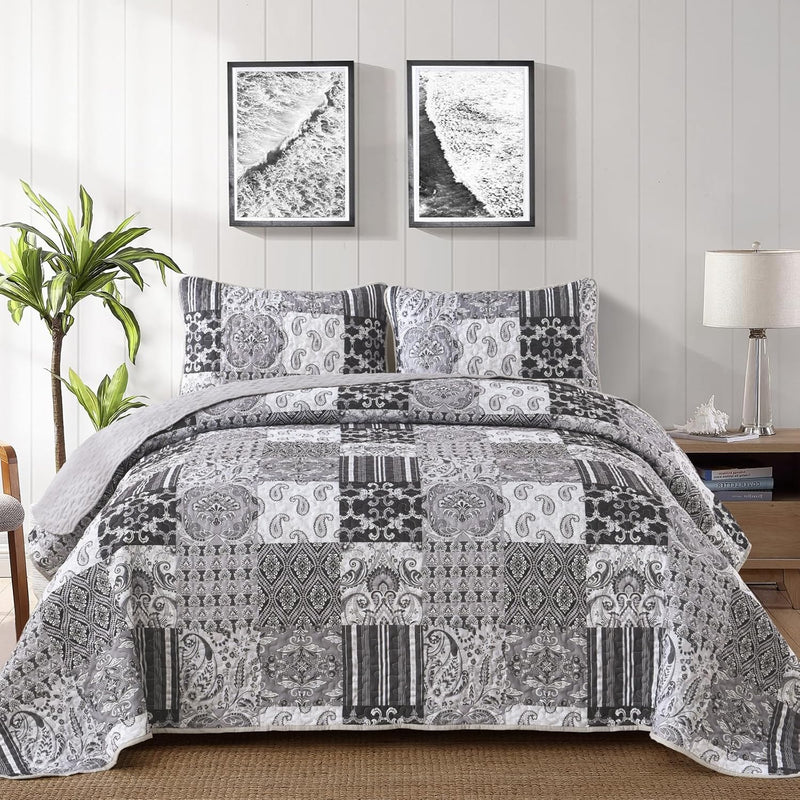 Autumn Maple Leaf Grey Cozy 3 Pc Bedspread & Pillow Cover Set