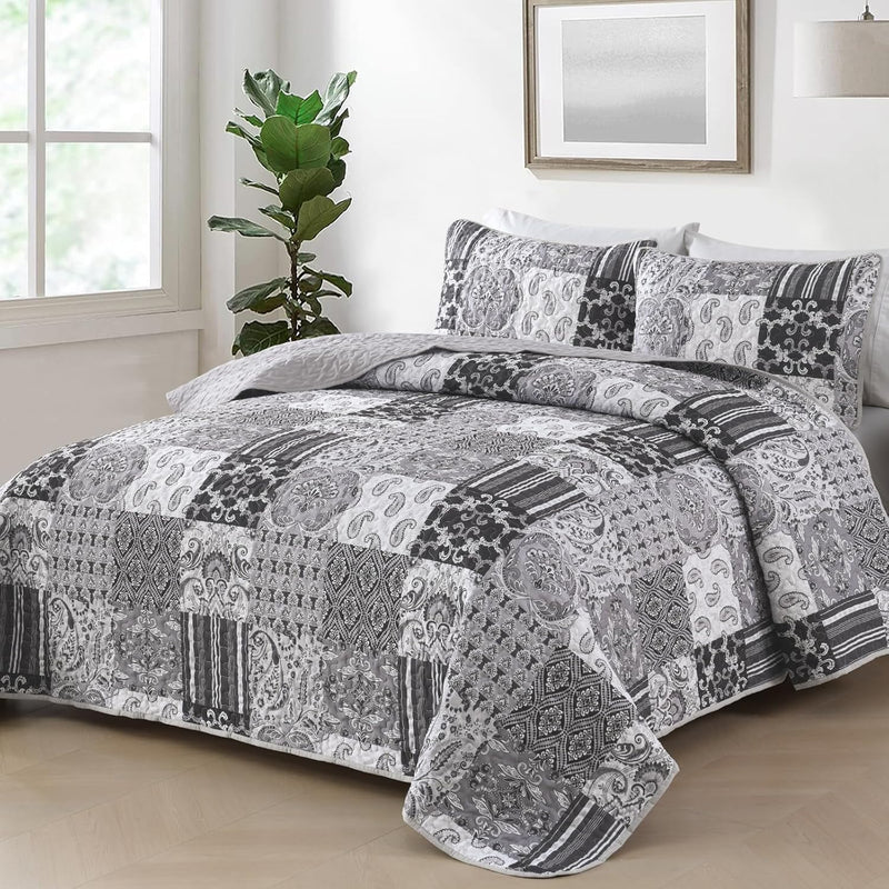 Autumn Maple Leaf Grey Cozy 3 Pc Bedspread & Pillow Cover Set