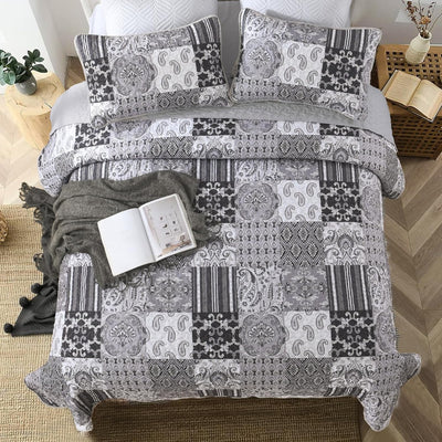 Autumn Maple Leaf Grey Cozy 3 Pc Bedspread & Pillow Cover Set