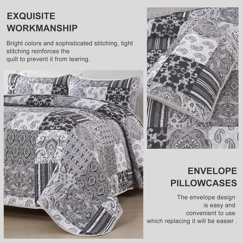 Autumn Maple Leaf Grey Cozy 3 Pc Bedspread & Pillow Cover Set