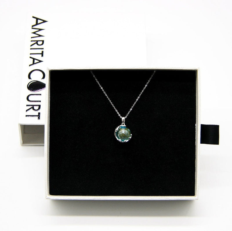 Gift Box - Aroma Necklace White Gold - Planet Celestial Aqua (Light Blue) + Purify Oil Blend