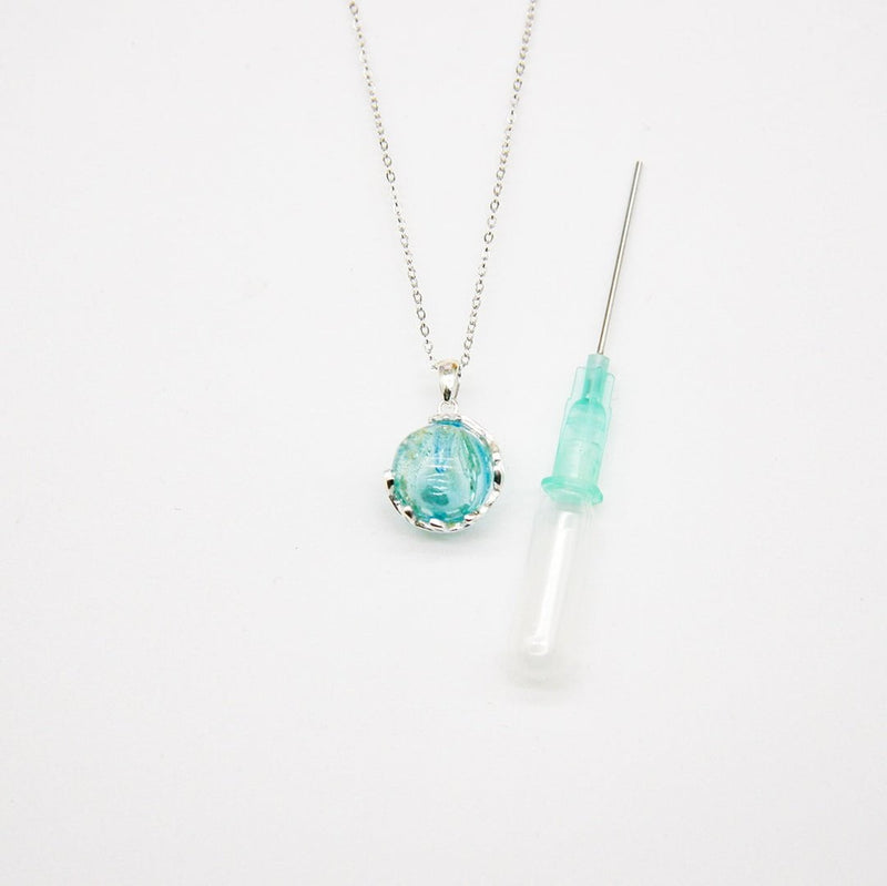 Gift Box - Aroma Necklace White Gold - Planet Celestial Aqua (Light Blue) + Purify Oil Blend