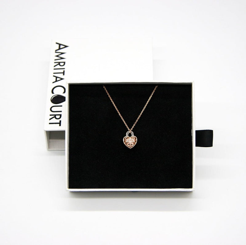 Gift Box - Heart Lock Rose Gold Aroma Necklace + Purify Oil Blend