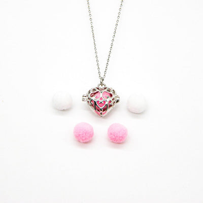 Gift Box - Love Heart White Gold Aroma Necklace + Purify Oil Blend